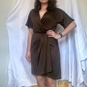 Diane von Furstenberg Brown Silk Faux Wrap Dress